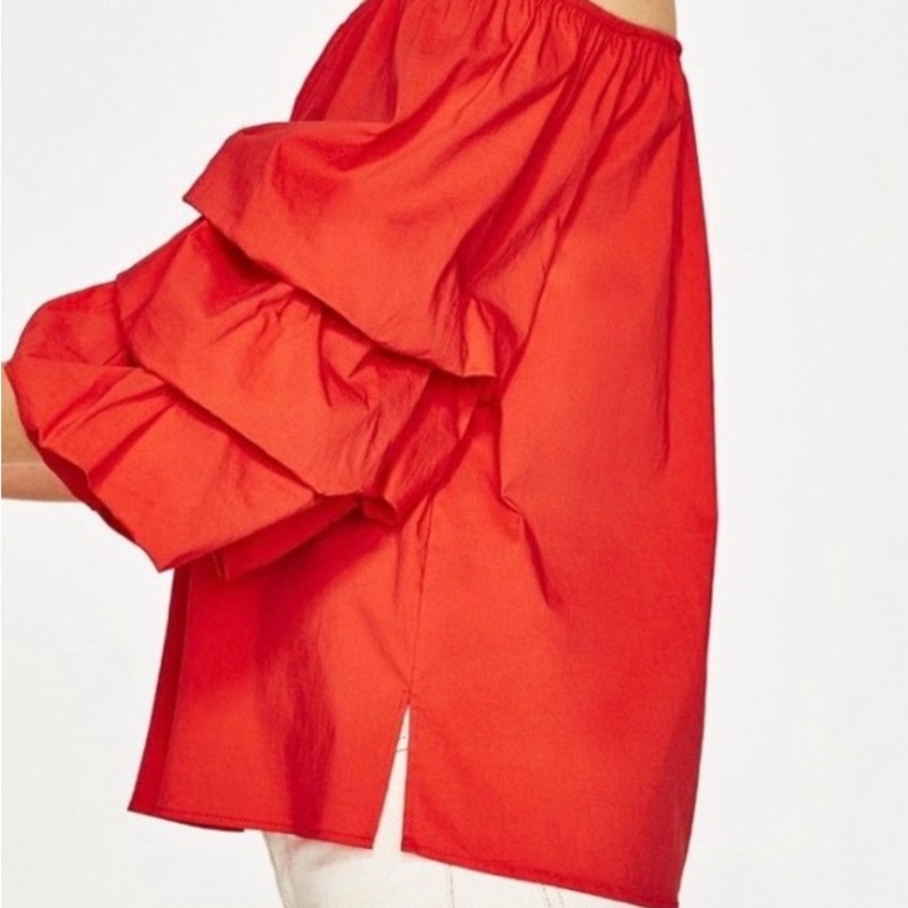 🛍️SALE🛍️ Zara Off the Shoulder Blouse with Dramatic Ruffled Sleeves - Picture 2 of 7